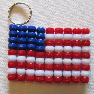 Pony Bead American Flag Keychain #7712025